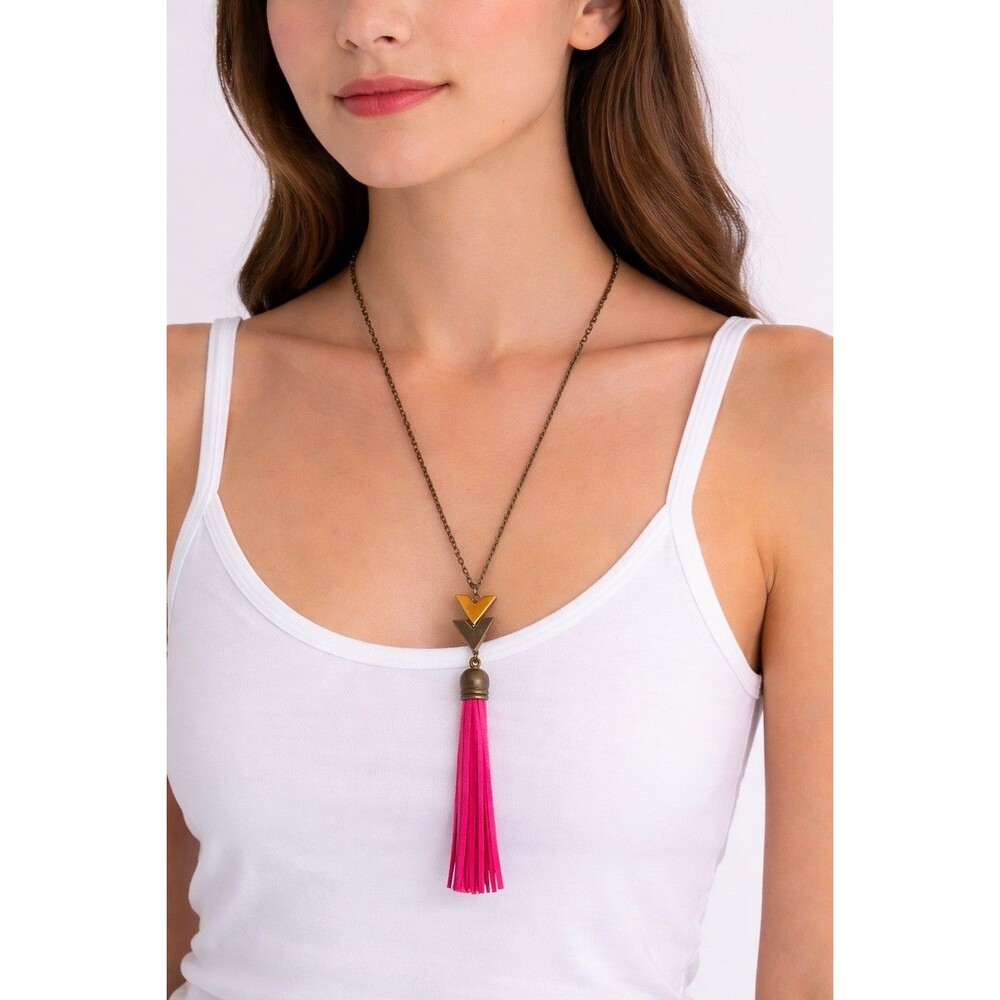 J.Crew Gold Bronze Long Pink Tassel Pink Necklace